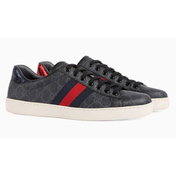 Gucci Ace GG Supreme Monogram Low Top Sneakers Black Gray Mens Size US 9.5 - Picture 1 of 9